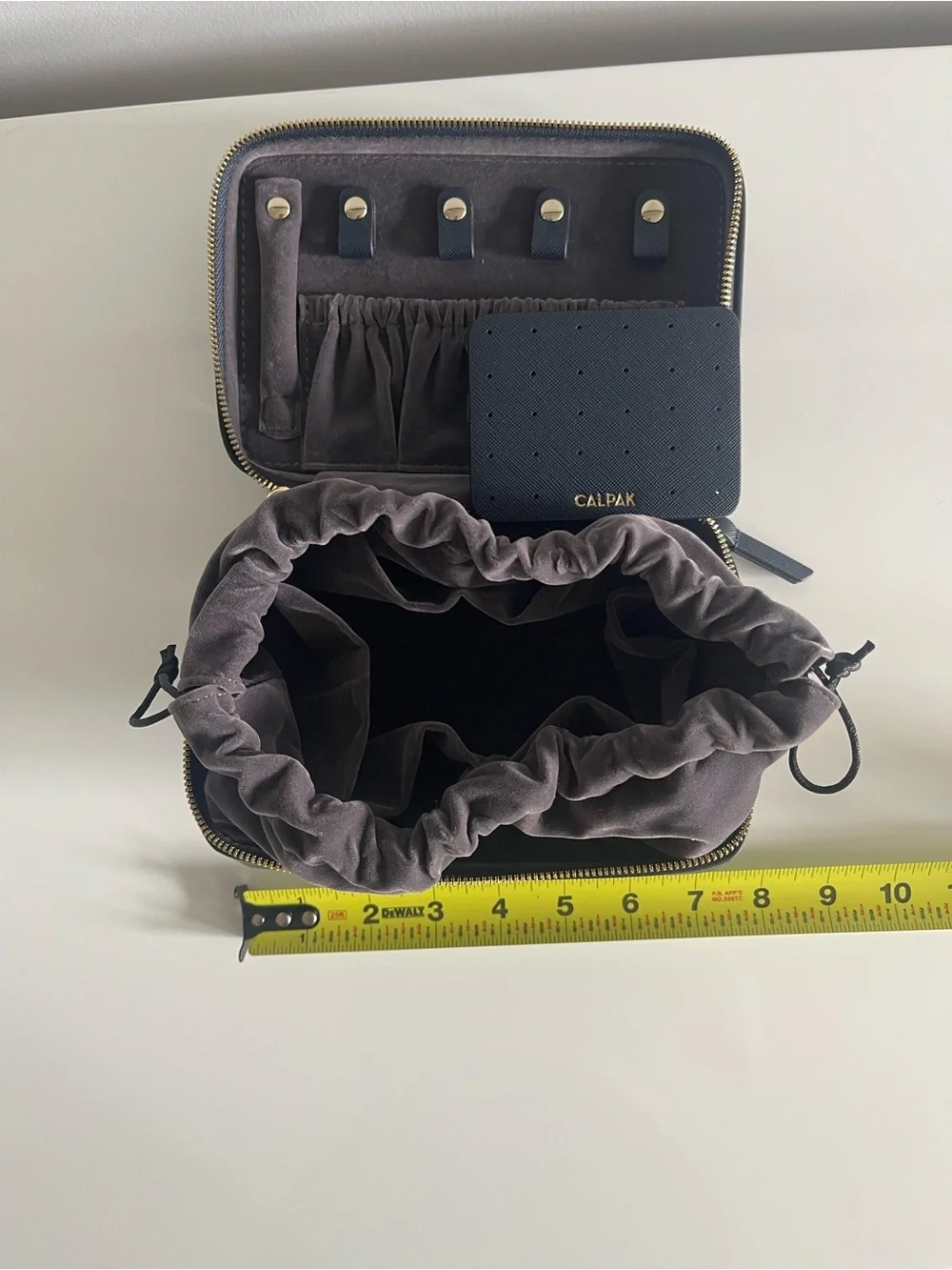 Calpak Navy and Gold Travel Jewelry Case